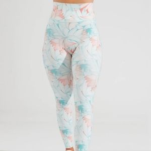 BuffBunny Floral Print Leggings - Blue and Pink